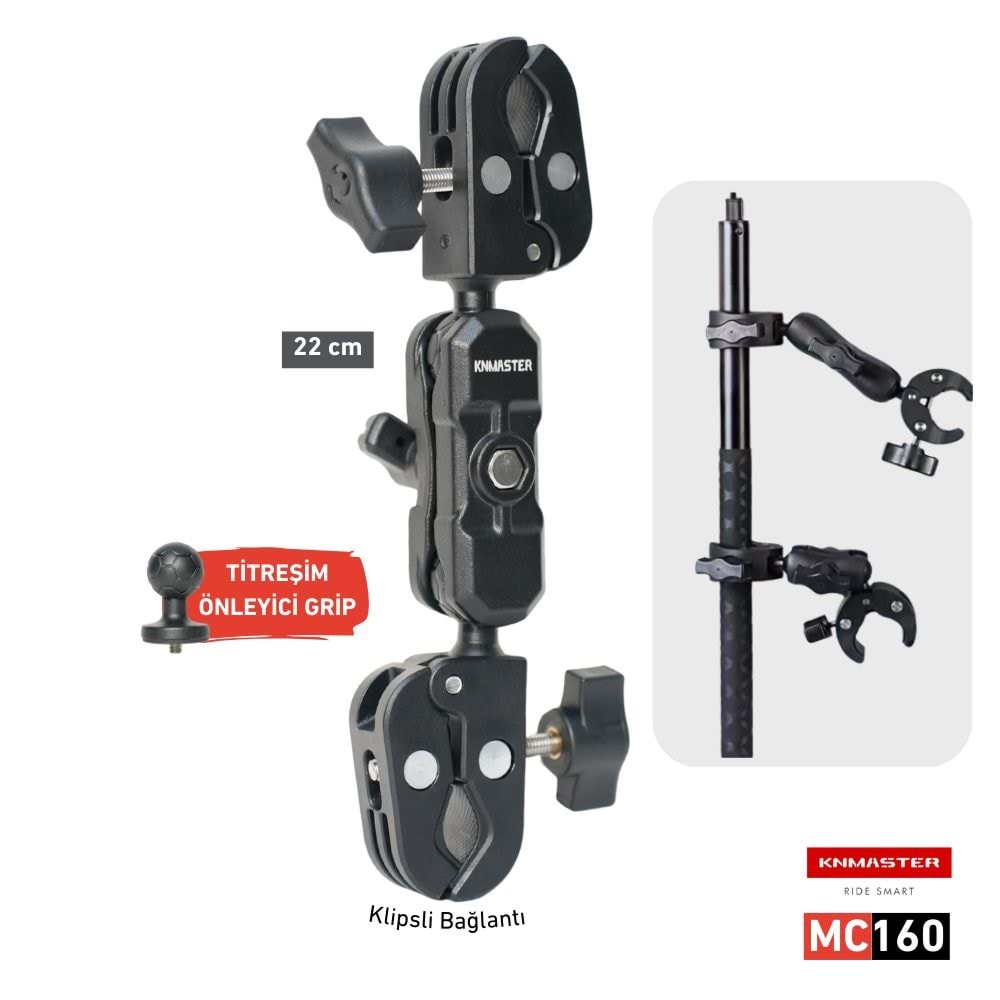 KNMASTER MC160 ÇİFT KELEPÇELİ 22CM AKSİYON KAMERA DESTEK APARATI