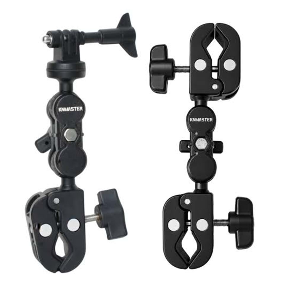 KNMASTER MC-200 – 360° Ayarlanabilir Motosiklet Çift Yengeç Kelepçeli (Double Clamp) Aksiyon Kamera Destek Aparatı (17 cm)