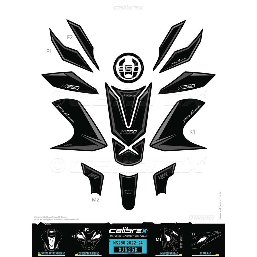BAJAJ PULSAR N250 CALİBREX TANK PAD SETİ - SİYAH