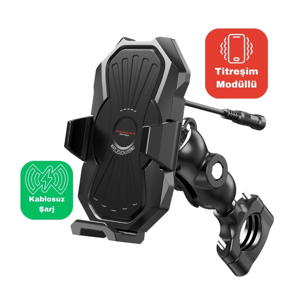 KNMASTER TT-880 WU Kablosuz Şarjlı Titreşim Önleyicili Motosiklet Telefon Tutucu