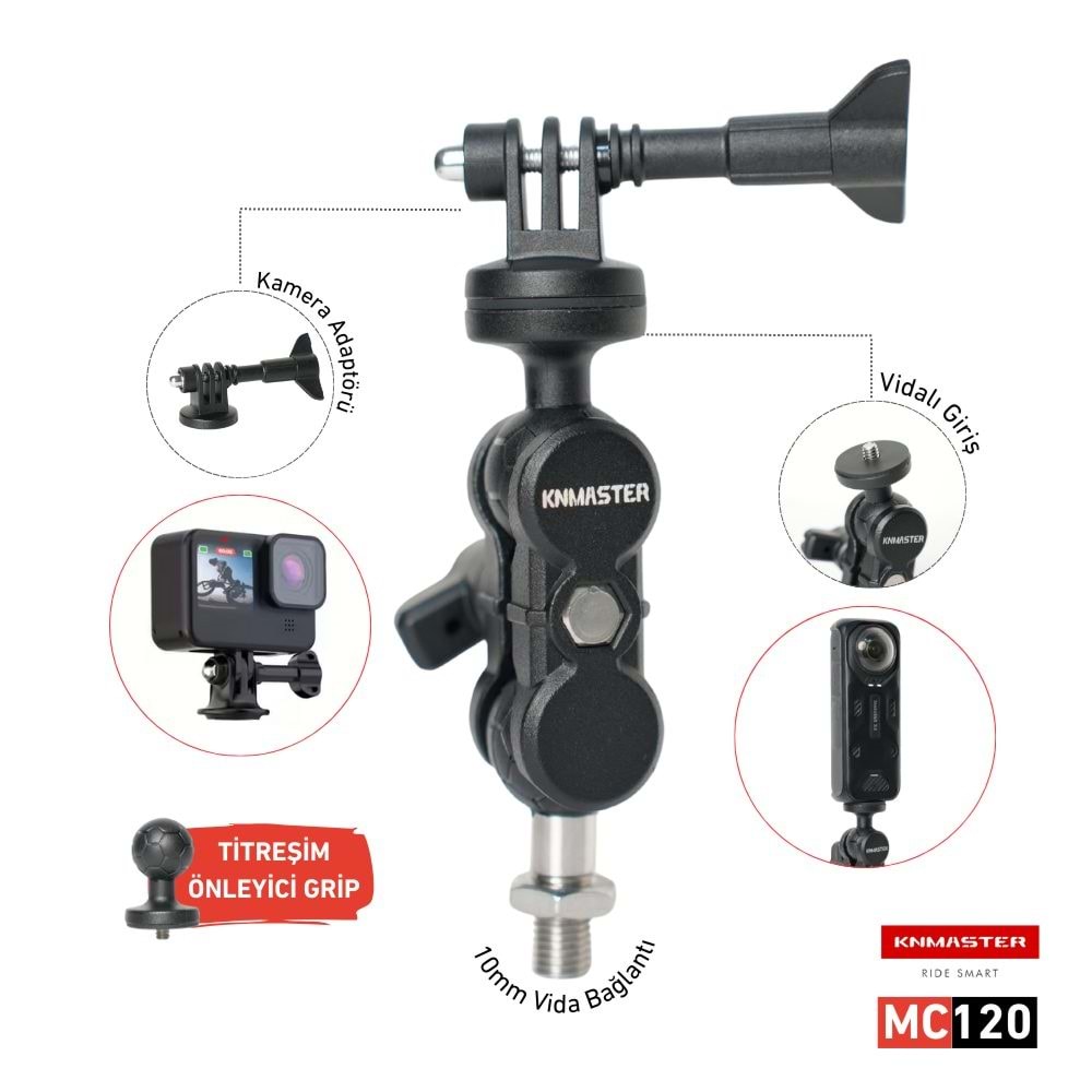KNMASTER MC120 10MM VİDA BAĞLANTILI AKSİYON KAMERA TUTUCU