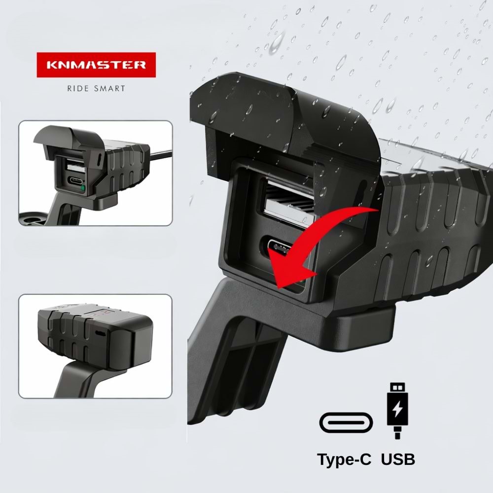 KNMASTER UC200 Motosiklet USB ve Type-C Çift Girişli Şarj Soketi