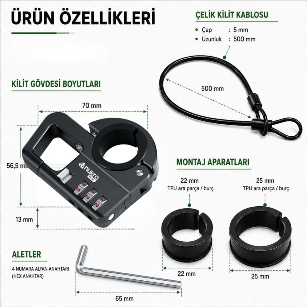 Nukrotech CBK-4 Şifreli Motosiklet Kask Kilidi