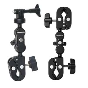KNMASTER MC-200 – 360° Ayarlanabilir Motosiklet Çift Yengeç Kelepçeli (Double Clamp) Aksiyon Kamera Destek Aparatı (17 cm)