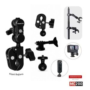 KNMASTER MC-200 – 360° Ayarlanabilir Motosiklet Çift Yengeç Kelepçeli (Double Clamp) Aksiyon Kamera Destek Aparatı (17 cm)