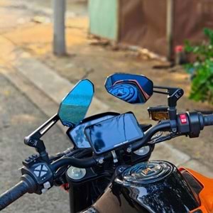 Nukrotech RM-201 Katlanabilir Alüminyum Motosiklet Dikiz Aynası –Mavi Cam - Hidrofobik Tasarım