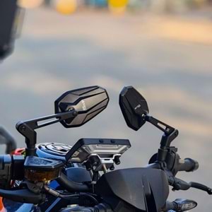 Nukrotech RM-201 Katlanabilir Alüminyum Motosiklet Dikiz Aynası –Mavi Cam - Hidrofobik Tasarım