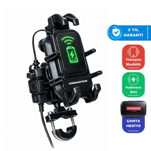 KNMASTER TT860WU KABLOSUZ ŞARJLI TÜM MOTOSİKLETLERE UYUMLU TELEFON TUTUCU