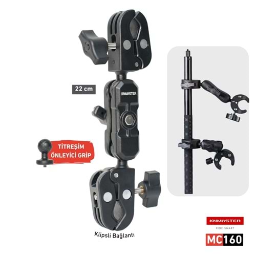 KNMASTER MC160 ÇİFT KELEPÇELİ 22CM AKSİYON KAMERA DESTEK APARATI