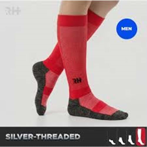 Cryo Silver + Havlu Taban Uzun Gümüş İplikli Çorap — Kırmızı/Siyah (Erkek)