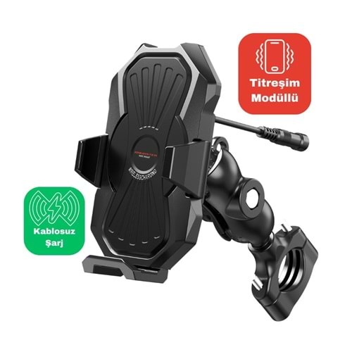 KNMASTER TT-880 WU Kablosuz Şarjlı Titreşim Önleyicili Motosiklet Telefon Tutucu