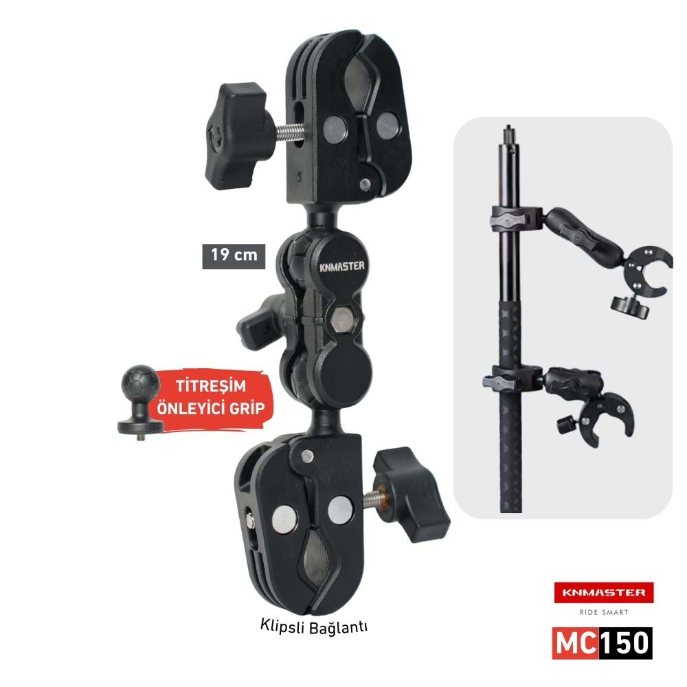 KNMASTER MC150 ÇİFT KELEPÇELİ 19CM AKSİYON KAMERA DESTEĞİ