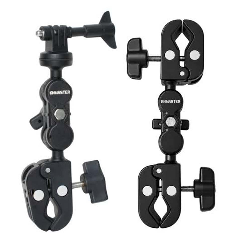 KNMASTER MC-200 – 360° Ayarlanabilir Motosiklet Çift Yengeç Kelepçeli (Double Clamp) Aksiyon Kamera Destek Aparatı (17 cm)