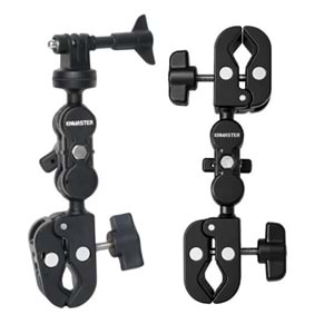 KNMASTER MC-200 – 360° Ayarlanabilir Motosiklet Çift Yengeç Kelepçeli (Double Clamp) Aksiyon Kamera Destek Aparatı (17 cm)
