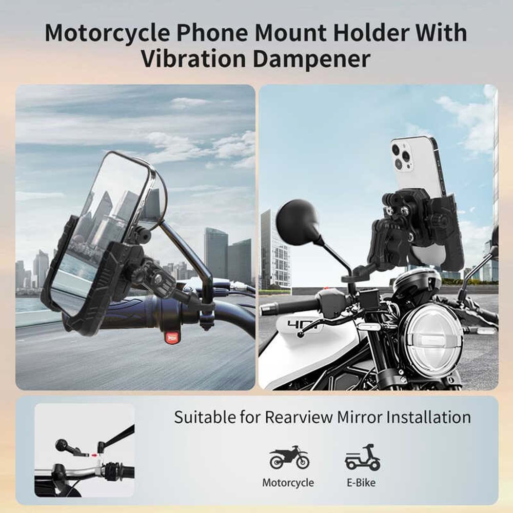MECHRIG 10mm BORU ÇAPI UYUMLU MOTOSİKLET DİKİZ AYNASI TELEFON TUTUCU