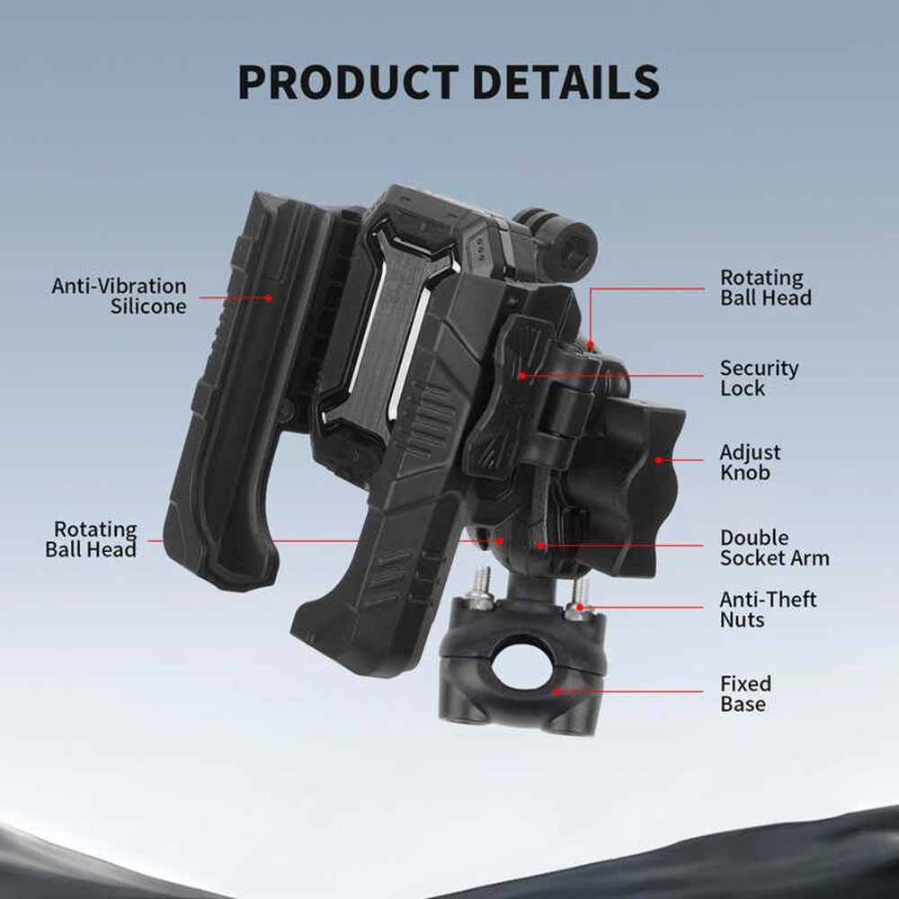 MECHRIG 9-16 mm BORU ÇAPI UYUMLU MOTOSİKLET DİKİZ AYNASI TELEFON TUTUCU