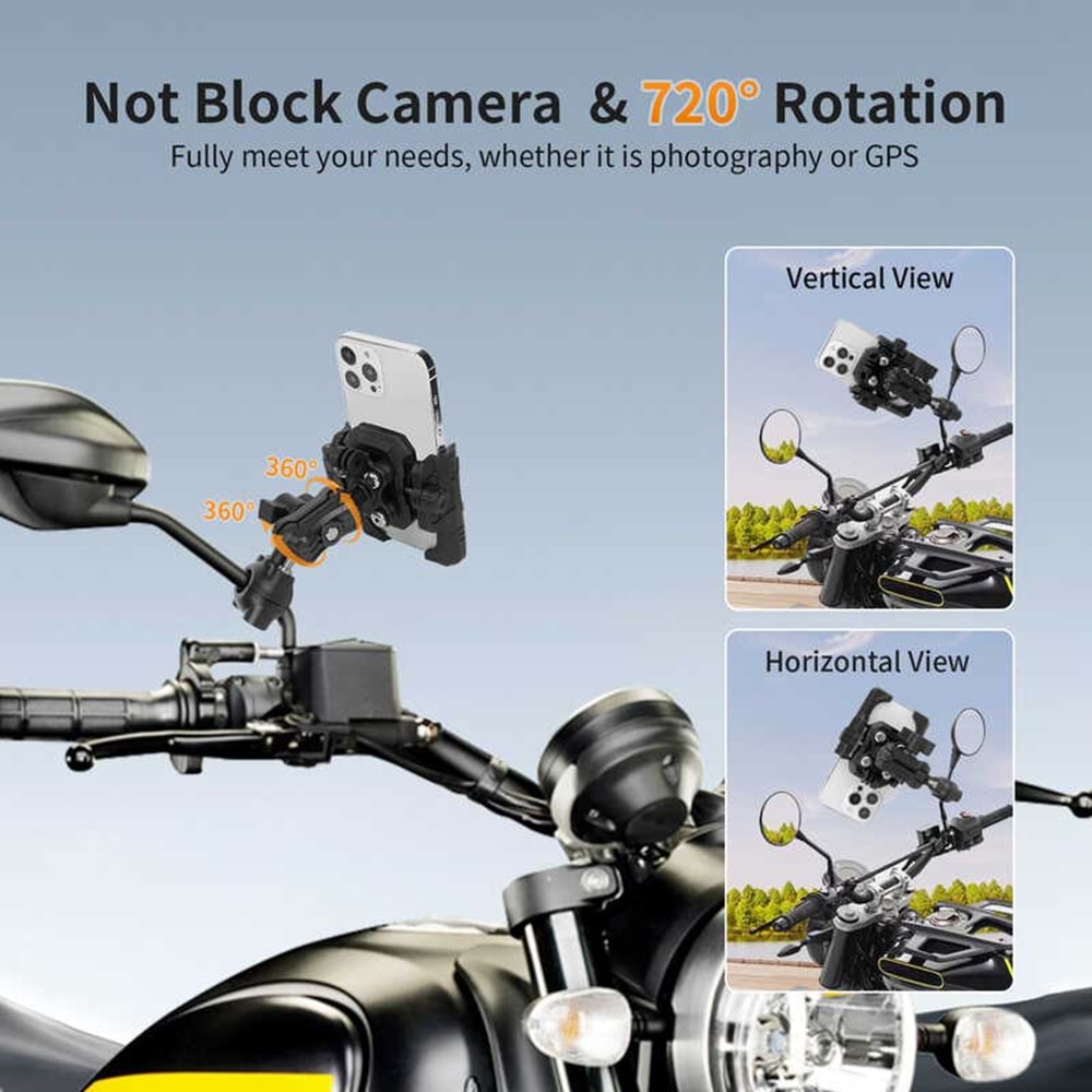 MECHRIG 9-16 mm BORU ÇAPI UYUMLU MOTOSİKLET DİKİZ AYNASI TELEFON TUTUCU