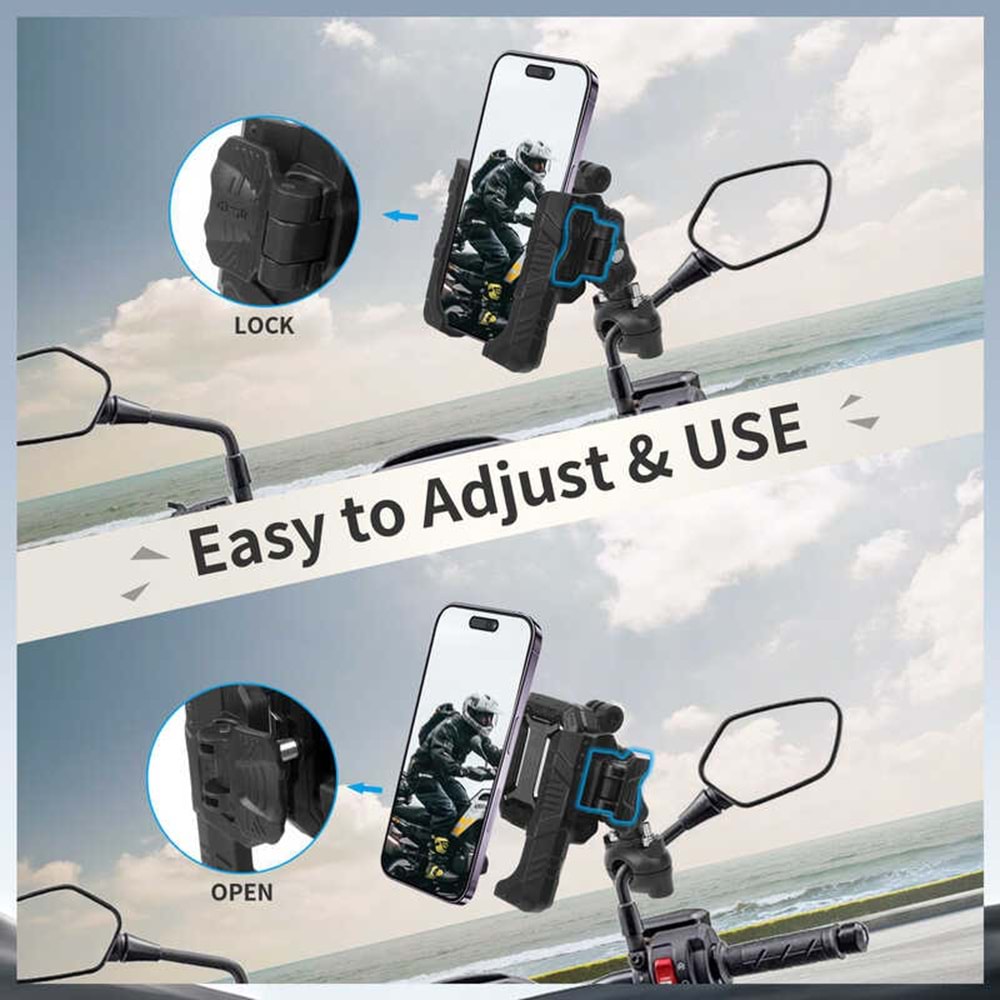 MECHRIG 9-16 mm BORU ÇAPI UYUMLU MOTOSİKLET DİKİZ AYNASI TELEFON TUTUCU