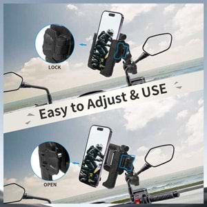 MECHRIG 9-16 mm BORU ÇAPI UYUMLU MOTOSİKLET DİKİZ AYNASI TELEFON TUTUCU