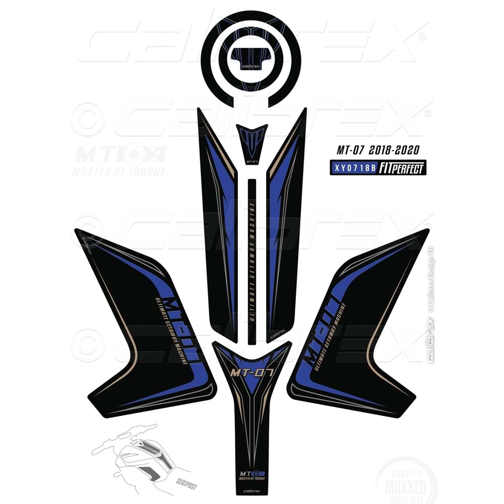 MT 07 TANK PAD + SAĞ SOL DİZ PADLERİ CALİBREX - TRIO BLUE