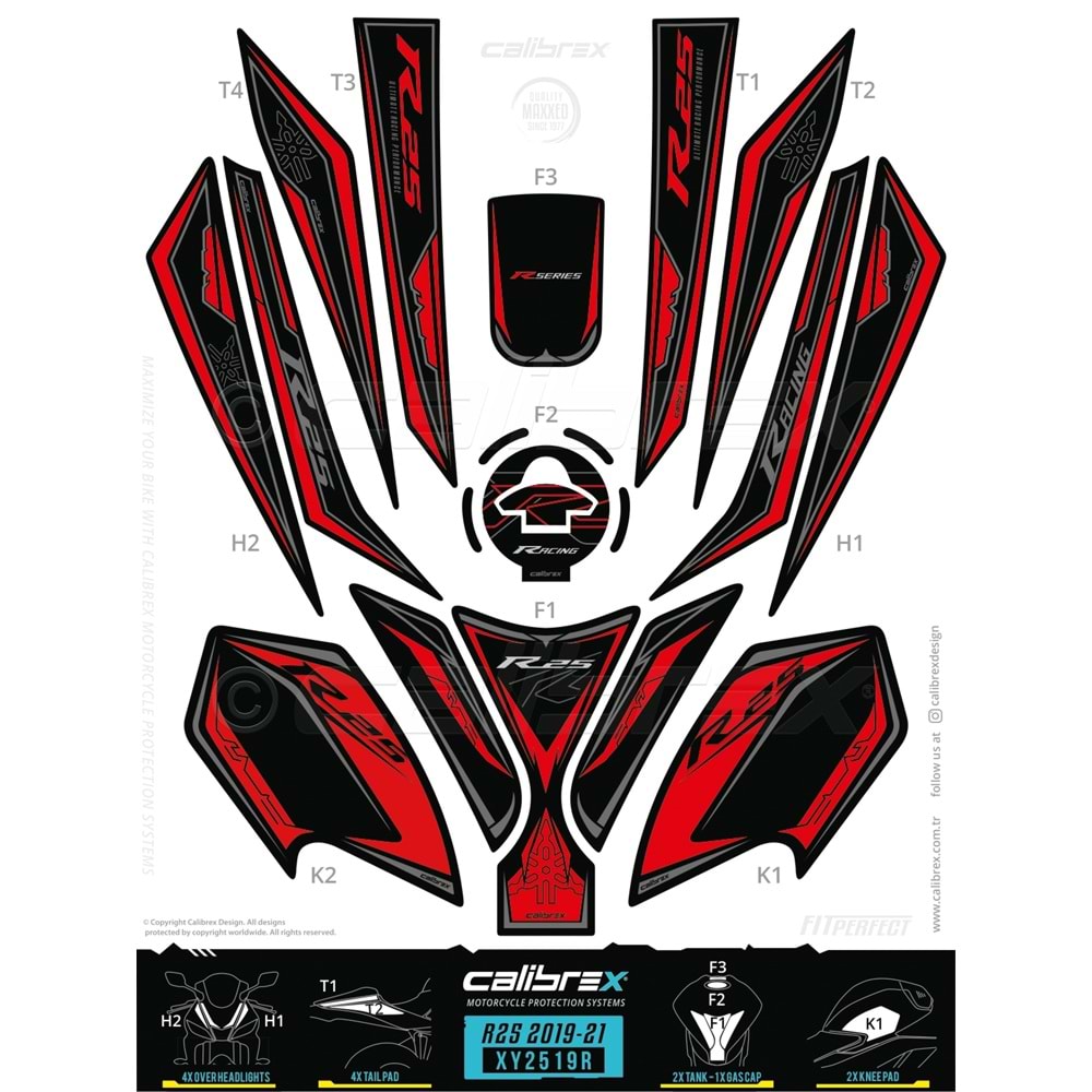 YAMAHA R25 FULL SET 13 PARÇA PAD TAKIMI - KIRMIZI