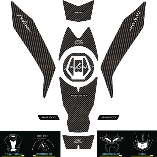 BAJAJ PULSAR RS200 KARBON TANK PAD + FAR KAŞI CALİBREX