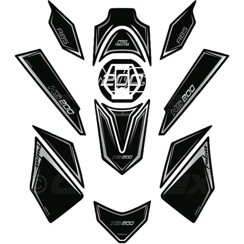 BAJAJ PULSAR 200NS CALİBREX TANK PAD SETİ SİYAH-GRİ