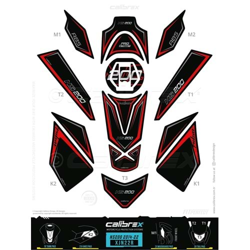 BAJAJ PULSAR 200NS CALİBREX TANK PAD SETİ KIRMIZI