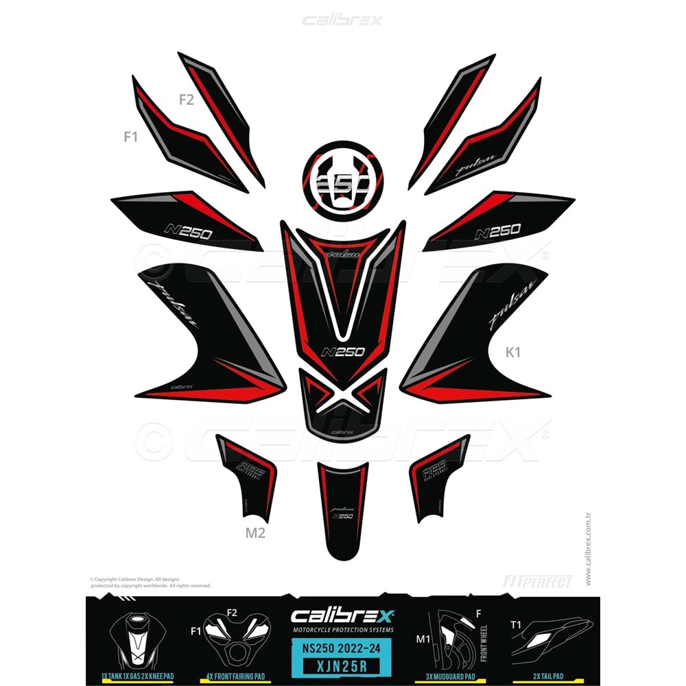 BAJAJ PULSAR N250 CALİBREX TANK PAD SETİ - KIRMIZI