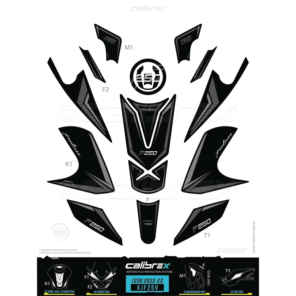 BAJAJ PULSAR F250 CALİBREX TANK PAD SETİ - SİYAH