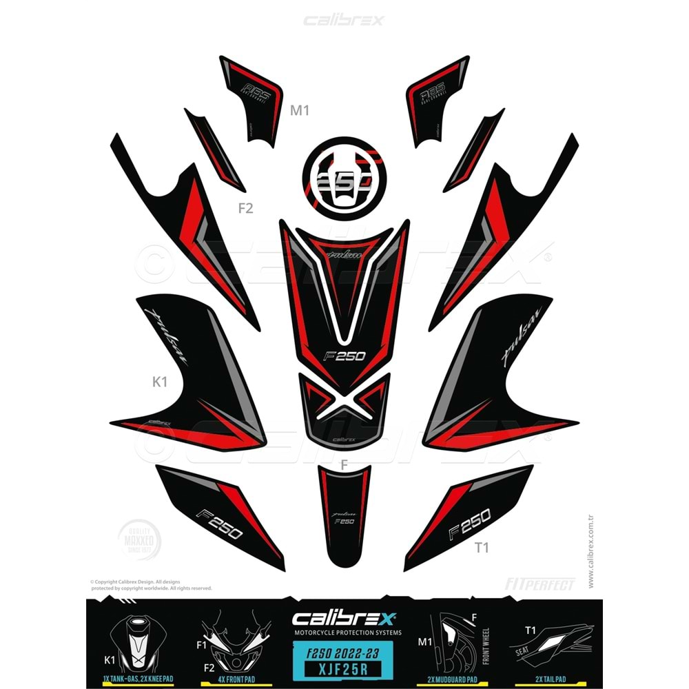 BAJAJ PULSAR F250 CALİBREX TANK PAD SETİ - KIRMIZI